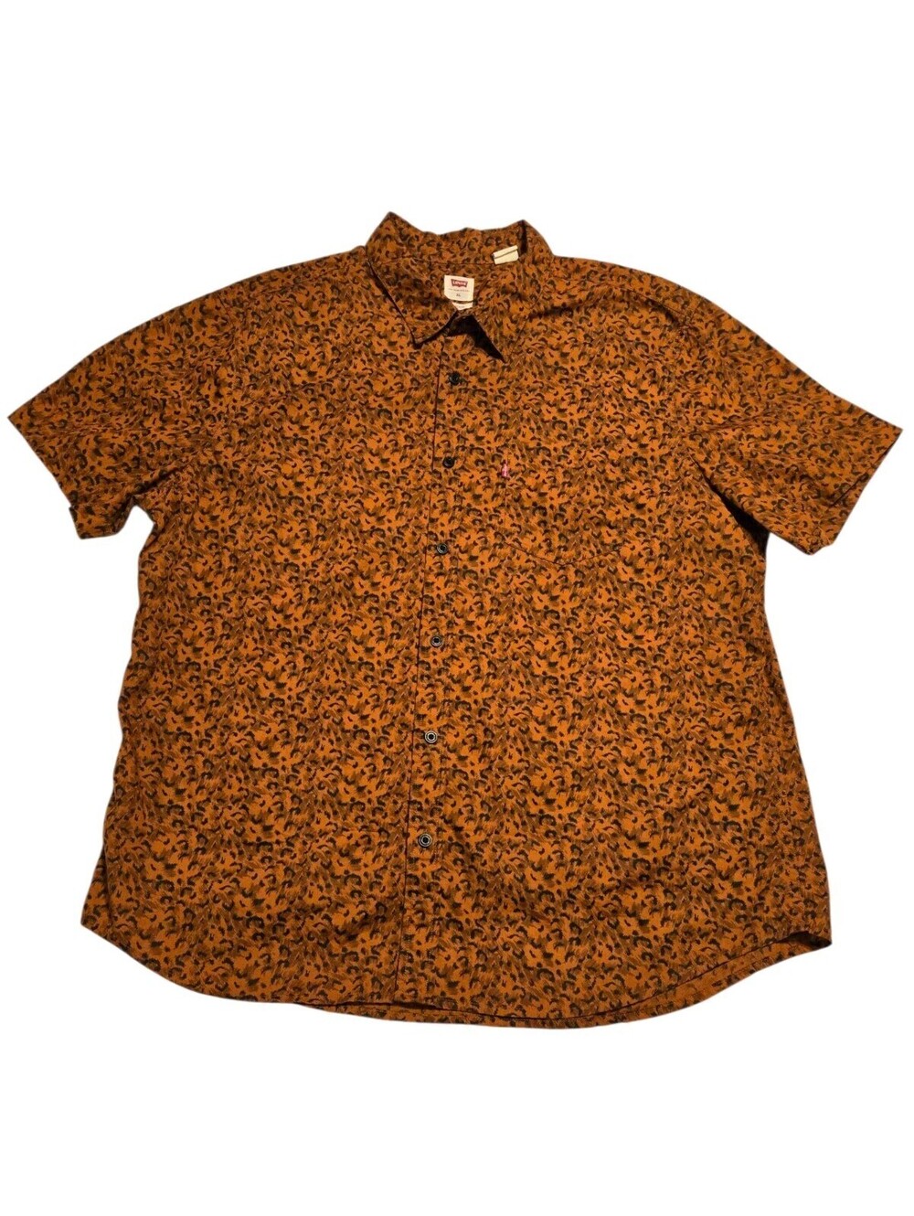 Levi's Men's Short Sleeve Button Down Shirt Large Orange Brown Animal Print XL